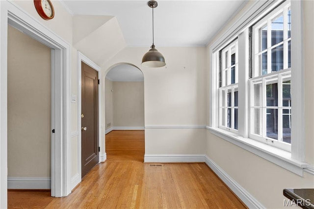 46 Broadview Dr, Clayton, MO 63105 - unfurnished dining area with light wood-type flooring and baseboards