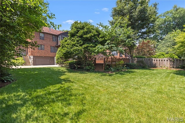 46 Broadview Dr, Clayton, MO 63105 - view of yard with stairway, a wooden deck, and a garage