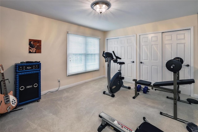 14643 Chermoore Dr, Chesterfield, MO 63017 - exercise room featuring carpet floors and baseboards