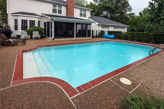 14643 Chermoore Dr, Chesterfield, MO 63017 - view of pool with fence, a patio, a sunroom, and area for grilling