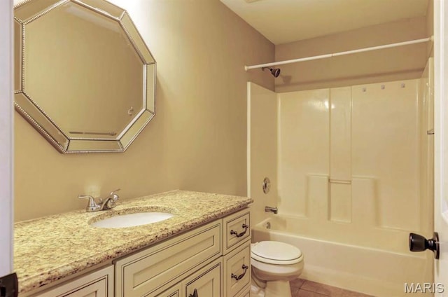 911 Valse Ct, Lake St Louis, MO 63367 - bathroom featuring toilet, vanity, tile patterned flooring, and bathing tub / shower combination