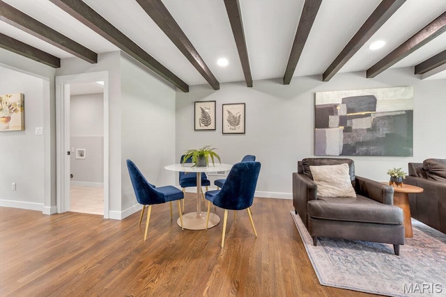 6 Cedar Crst, Saint Louis, MO 63132 - dining room featuring beam ceiling, baseboards, wood finished floors, and recessed lighting
