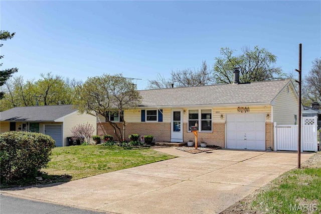 890 Tyson Dr, Florissant, MO 63031 - ranch-style home featuring brick siding, a garage, concrete driveway, and a shingled roof