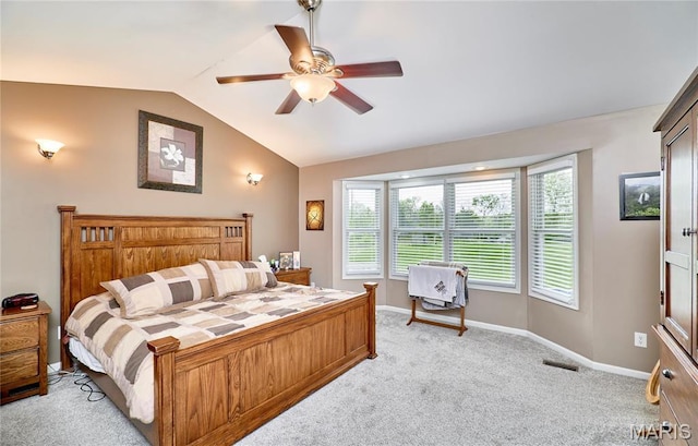 1866 Big Oak Dr, Troy, MO 63379 - bedroom with lofted ceiling, light carpet, baseboards, and ceiling fan