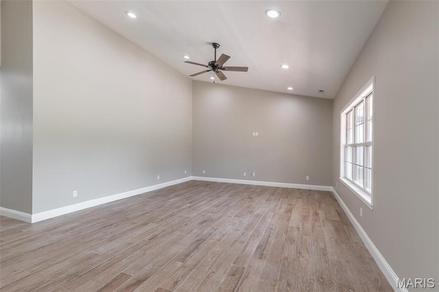 2940 Karmen Ln, Poplar Bluff, MO 63901 - unfurnished room with ceiling fan, light wood finished floors, recessed lighting, baseboards, and vaulted ceiling