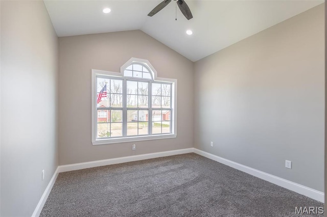 2940 Karmen Ln, Poplar Bluff, MO 63901 - carpeted spare room with ceiling fan, lofted ceiling, baseboards, and recessed lighting