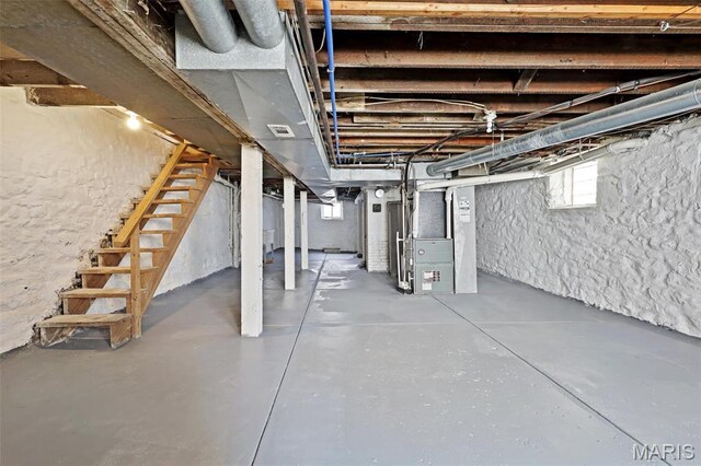 2835 Shenandoah Ave, Saint Louis, MO 63104 - below grade area featuring heating unit and stairs