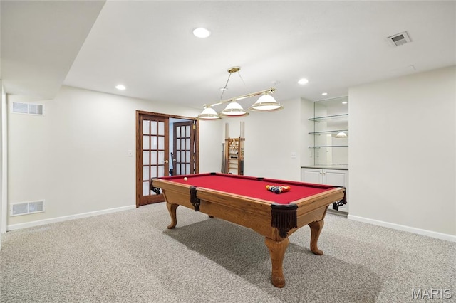 13456 Sunset Meadows Ln, Saint Louis, MO 63128 - playroom with carpet, billiards table, baseboards, and recessed lighting