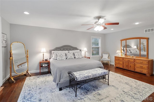 827 Yosemite Dr, Saint Louis, MO 63122 - bedroom with dark wood-style floors, baseboards, ceiling fan, and recessed lighting
