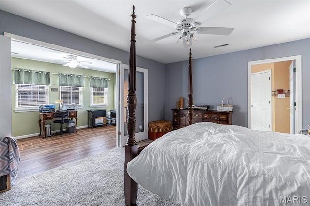 1654 Napoleon Dr, Bonne Terre, MO 63628 - bedroom featuring wood finished floors, an office area, baseboards, and ceiling fan