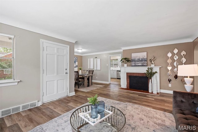 309 N Schlueter Ave, Saint Louis, MO 63135 - living area with plenty of natural light, wood finished floors, and a fireplace