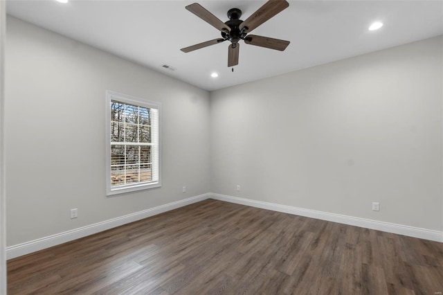 16 Creekside Way, Cape Girardeau, MO 63701 - unfurnished room with dark wood-type flooring, baseboards, a ceiling fan, and recessed lighting