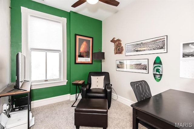 2712 Potomac St, Saint Louis, MO 63118 - office with ceiling fan, baseboards, and carpet flooring