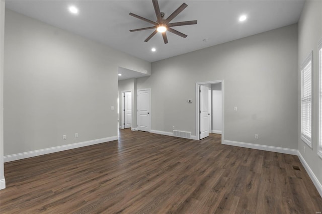 12 Creekside Way, Cape Girardeau, MO 63701 - empty room featuring a ceiling fan, dark wood-style flooring, baseboards, recessed lighting, and plenty of natural light