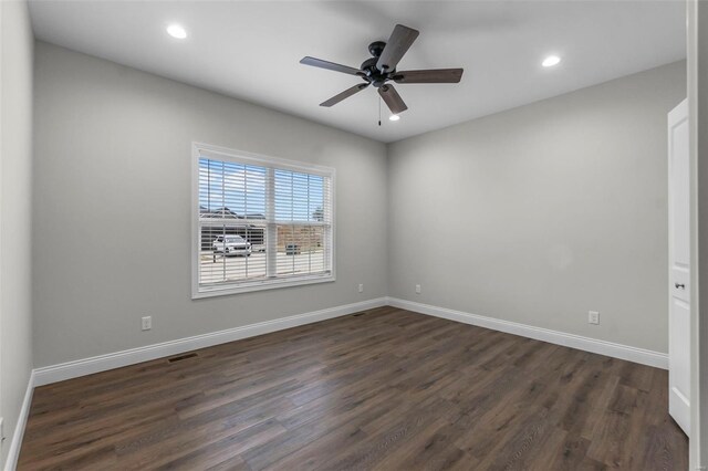 12 Creekside Way, Cape Girardeau, MO 63701 - empty room with dark wood-style floors, ceiling fan, baseboards, and recessed lighting