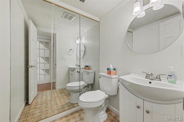 13355 Land O Woods Dr, Saint Louis, MO 63141 - bathroom featuring toilet, tile patterned floors, a textured ceiling, baseboards, and vanity