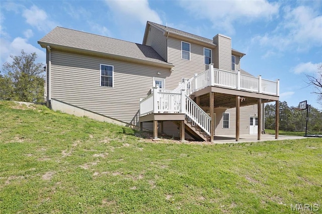 9336 Excelsior Rd, Gerald, MO 63037 - rear view of property featuring a wooden deck, stairway, and a yard