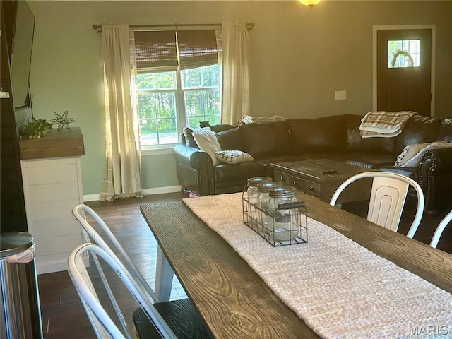 dining area featuring wood finished floors and baseboards