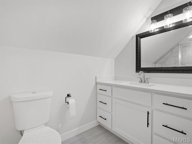 24925 State Route Mm, Farmington, MO 63640 - bathroom with vaulted ceiling, toilet, vanity, and baseboards