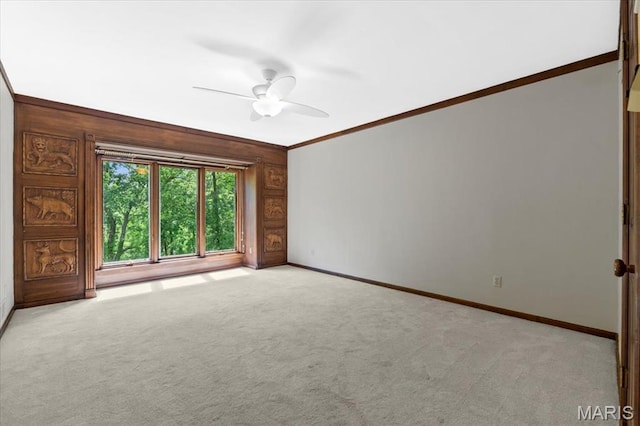 13596 Kings Glen Dr, Saint Louis, MO 63131 - unfurnished room with baseboards, carpet flooring, crown molding, and a ceiling fan