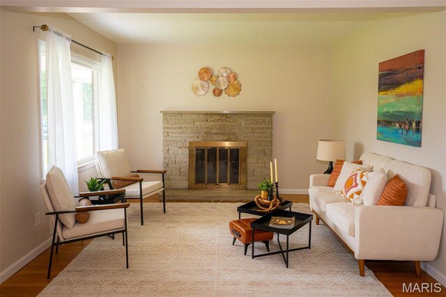 2917 Grand Ave, Granite City, IL 62040 - living room featuring wood finished floors and a fireplace