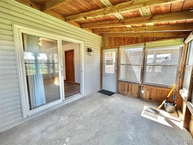 1101 S Mildred Blvd, Salem, MO 65560 - unfurnished sunroom with beamed ceiling and ceiling fan