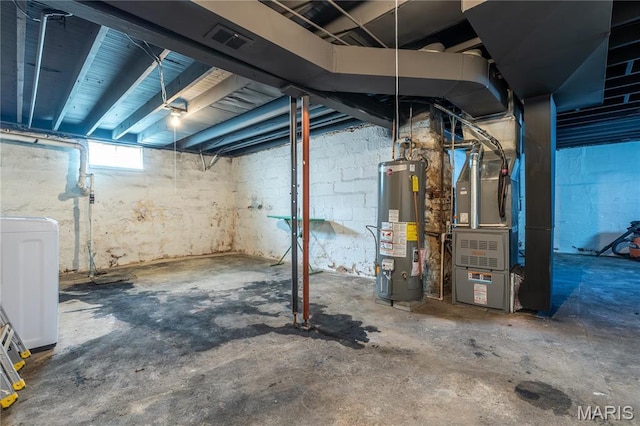 2938 Oregon Ave, Granite City, IL 62040 - basement with gas water heater, washer / clothes dryer, and heating unit