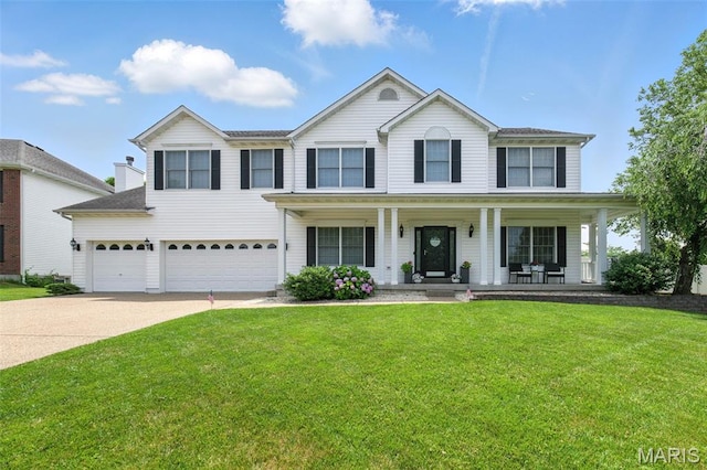 11 Country Crossing Estates Dr, Saint Peters, MO 63376 - view of front of house featuring a porch, driveway, a front yard, and a garage