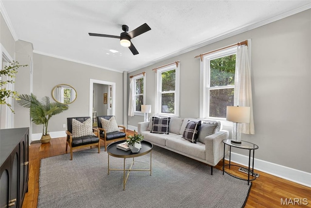 837 Tuxedo Blvd, Saint Louis, MO 63119 - living room with crown molding, a ceiling fan, and wood finished floors