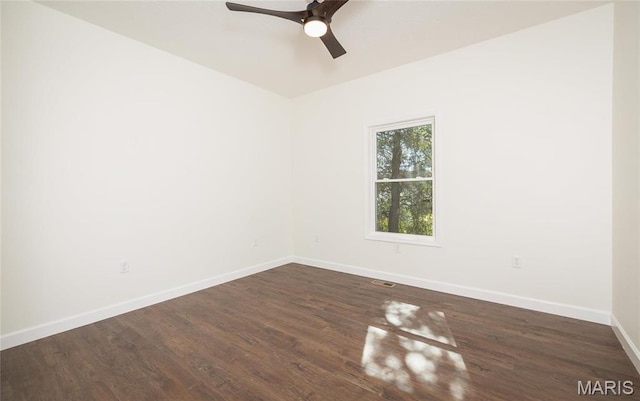 235 Sunny Dr, Rolla, MO 65401 - unfurnished room featuring baseboards, dark wood finished floors, and ceiling fan