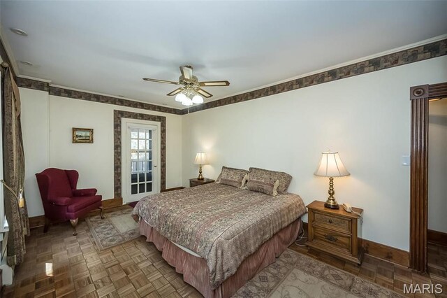 631 N Geyer Rd, Saint Louis, MO 63122 - bedroom with baseboards and a ceiling fan