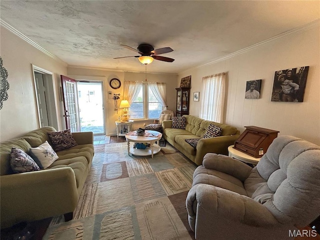 705 E Gibbs St, Salem, MO 65560 - living room featuring ceiling fan and crown molding