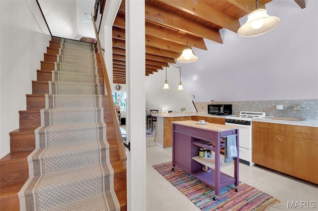 10518 Lakeview Circle Dr, Marthasville, MO 63357 - stairway featuring beam ceiling and wood ceiling