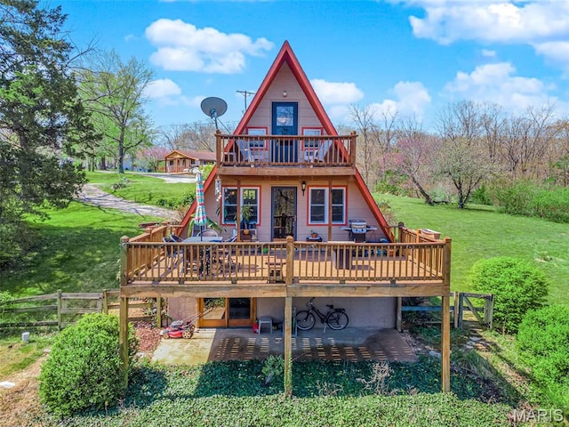 10518 Lakeview Circle Dr, Marthasville, MO 63357 - back of house featuring a wooden deck and a patio