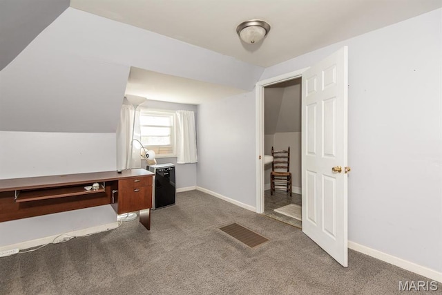 4340 Arsenal St, Saint Louis, MO 63116 - home office featuring lofted ceiling, carpet, and baseboards