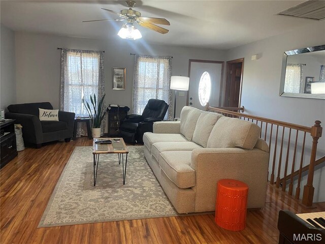 4101 Juedeman Rd, Mo, MO 65453 - living area featuring wood finished floors, a ceiling fan, and healthy amount of natural light
