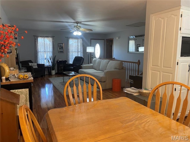 4101 Juedeman Rd, Mo, MO 65453 - dining space featuring ceiling fan and dark wood-style floors