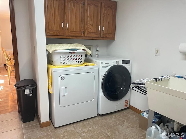 4101 Juedeman Rd, Mo, MO 65453 - clothes washing area featuring cabinet space, washer and clothes dryer, and baseboards