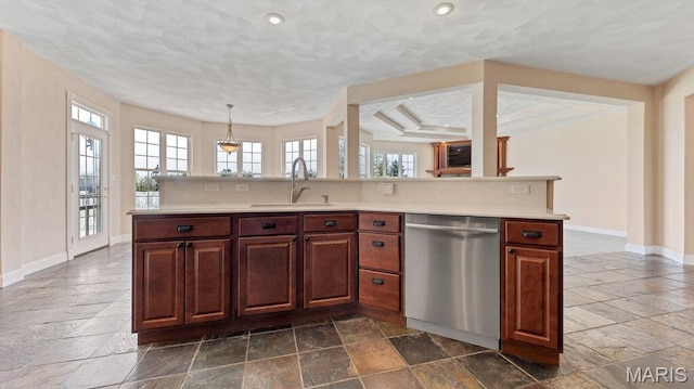 9108 Wiltshire Dr, Columbia, IL 62236 - kitchen with dishwasher, stone tile flooring, a sink, light countertops, and recessed lighting