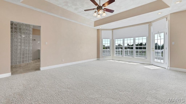 9108 Wiltshire Dr, Columbia, IL 62236 - unfurnished room featuring carpet flooring, a ceiling fan, baseboards, recessed lighting, and a tray ceiling