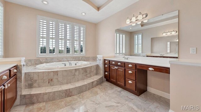 9108 Wiltshire Dr, Columbia, IL 62236 - full bath with healthy amount of natural light, a garden tub, vanity, marble finish floors, and recessed lighting