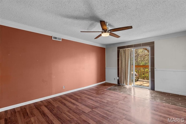 2793 Blackforest Dr Unit B, Saint Louis, MO 63129 - unfurnished room with ceiling fan, wood finished floors, ornamental molding, a textured ceiling, and baseboards