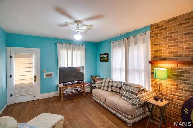 225 Tunison, White Hall, IL 62092 - living room with ceiling fan, wood finished floors, and baseboards