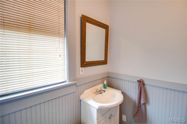 225 Tunison, White Hall, IL 62092 - bathroom with vanity and a wainscoted wall
