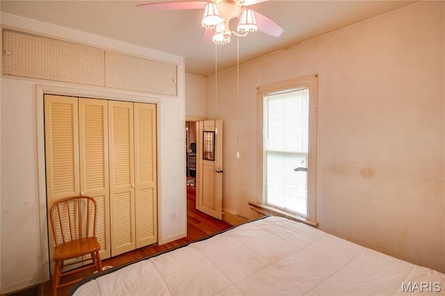 225 Tunison, White Hall, IL 62092 - bedroom featuring wood finished floors, a closet, and ceiling fan