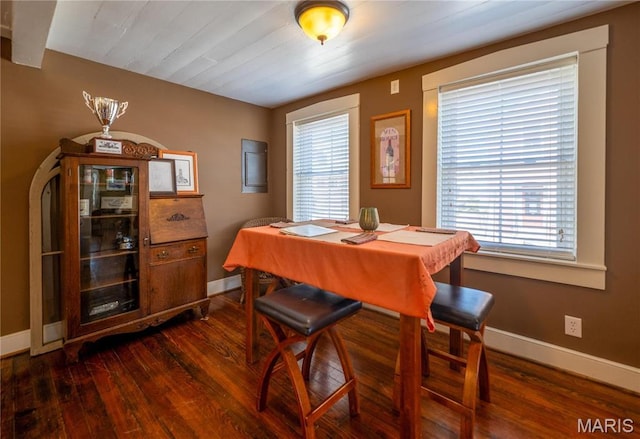 4 Lafayette St, Washington, MO 63090 - dining room featuring baseboards, dark wood-type flooring, and plenty of natural light