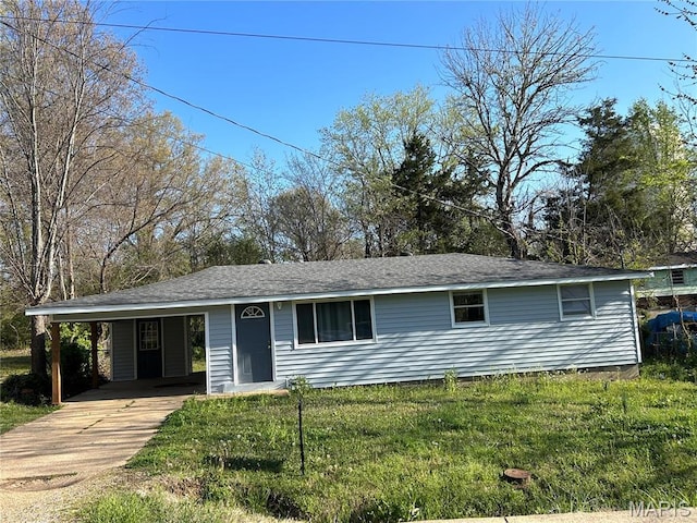 605 Foley, Poplar Bluff, MO 63901 - ranch-style home featuring driveway, an attached carport, a front yard, and roof with shingles