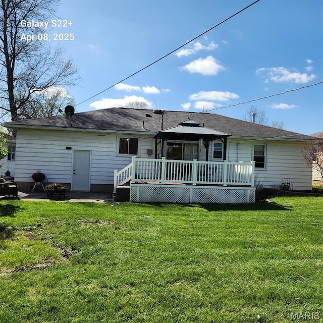 2011 Cypress St, Highland, IL 62249 - back of house with a gazebo, a deck, a yard, and a patio