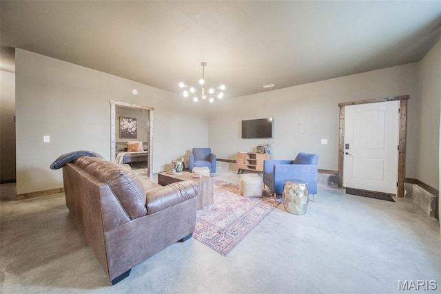 15227 County Road 1110, St James, MO 65559 - living area featuring finished concrete flooring, a chandelier, and baseboards