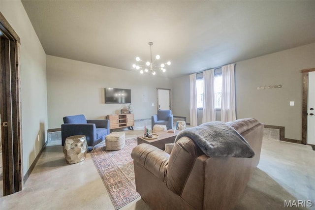 15227 County Road 1110, St James, MO 65559 - living area featuring a chandelier, finished concrete flooring, and baseboards